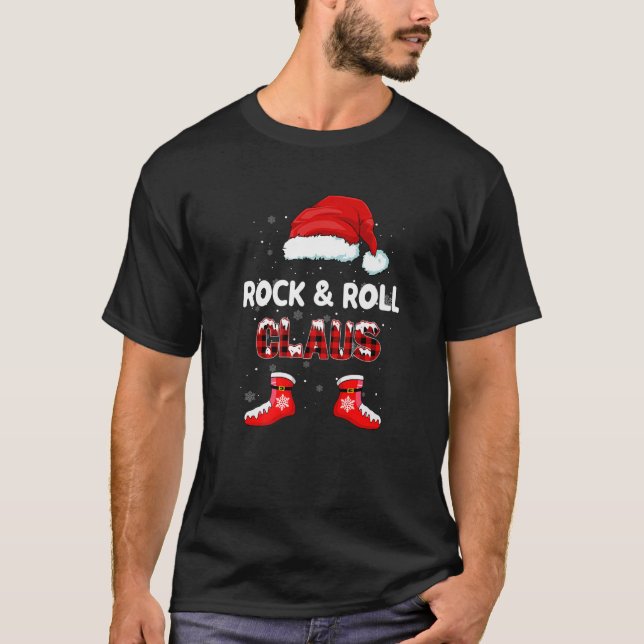 Rock And Roll Santa Claus Christmas Matching Famil T-Shirt (Front)