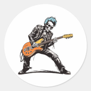 Rock and Roll Skeleton Classic Round Sticker