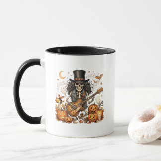 Rock and Roll Skeleton Guitarist Spooky Halloween Mug