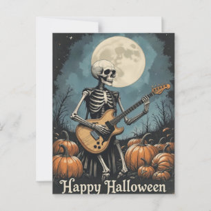 Rock and Roll Skeleton Halloween Music Lovers Postcard