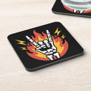 Rock and Roll Skeleton Hand: Classic Rock On Sign  Coaster