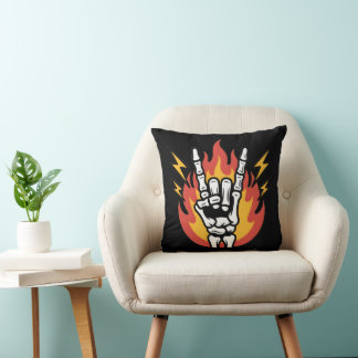 Rock and Roll Skeleton Hand: Classic Rock On Sign Cushion