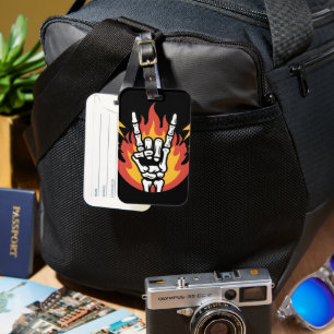 Rock and Roll Skeleton Hand: Classic Rock On Sign  Luggage Tag