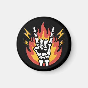 Rock and Roll Skeleton Hand: Classic Rock On Sign Magnet