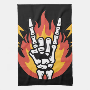 Rock and Roll Skeleton Hand: Classic Rock On Sign Tea Towel