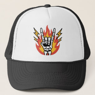 Rock and Roll Skeleton Hand: Classic Rock On Sign Trucker Hat