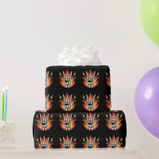 Rock and Roll Skeleton Hand: Classic Rock On Sign Wrapping Paper