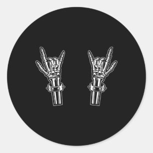 Rock And Roll Skeleton Hands Rock On Funny Rocker Classic Round Sticker