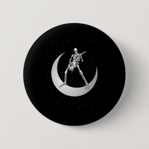 Rock And Roll Skeleton Playing Guitar Rock On Moon 6 Cm Round Badge