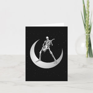 Rock And Roll Skeleton Playing Guitar Rock On Moon Card