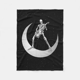 Rock And Roll Skeleton Playing Guitar Rock On Moon Fleece Blanket