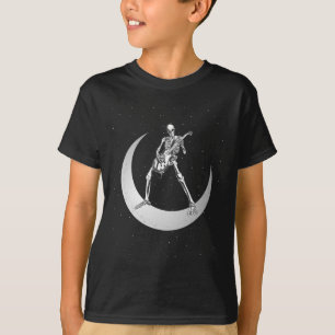 Rock And Roll Skeleton Playing Guitar Rock On Moon T-Shirt
