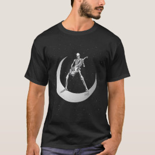 Rock And Roll Skeleton Playing Guitar Rock On Moon T-Shirt
