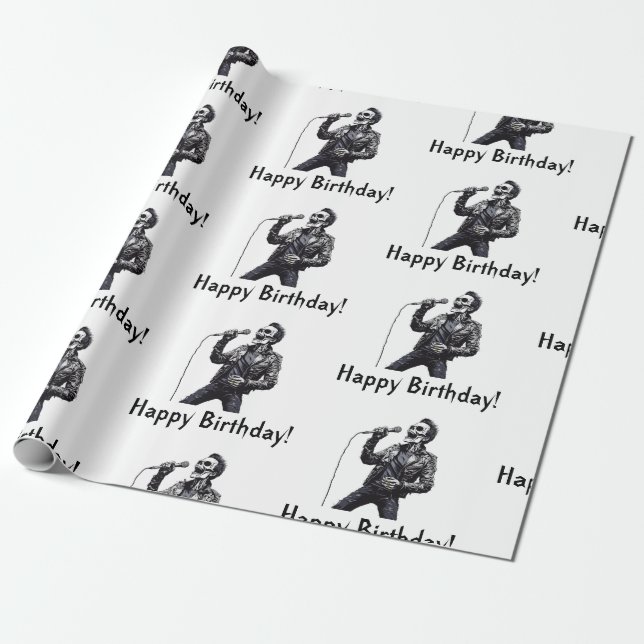 Rock and Roll Skeletons Birthday Party Wrapping Paper (Unrolled)