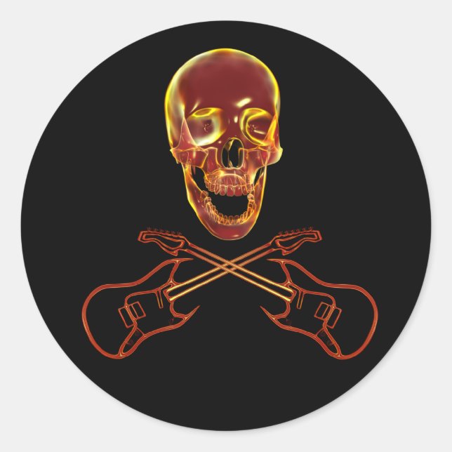 Rock and Roll Skull Classic Round Sticker (Front)