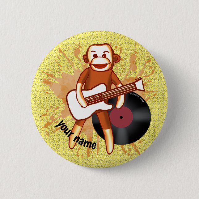 Rock and Roll Sock Monkey  6 Cm Round Badge (Front)
