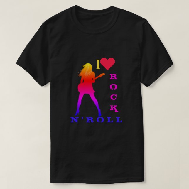 Rock and Roll T-Shirt Rock Music Guitarist Girl (Design Front)