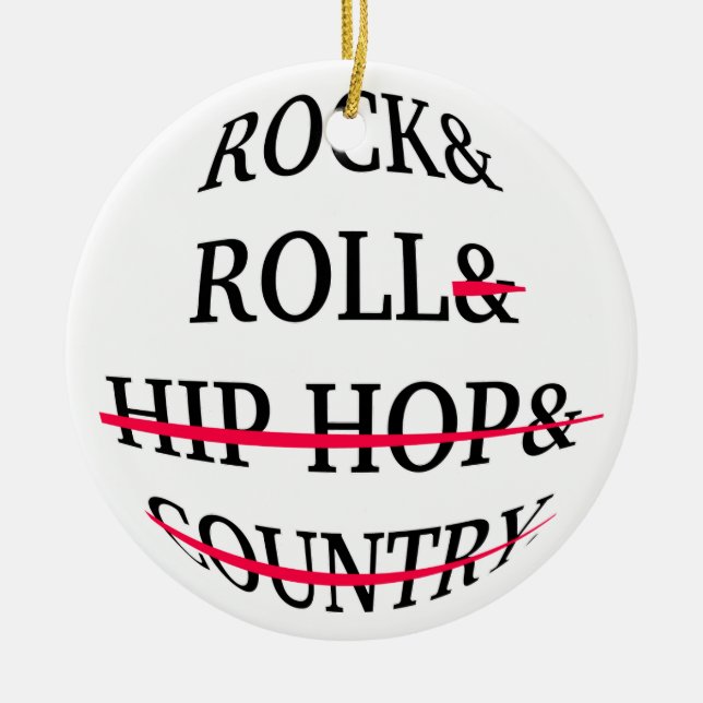 Rock and Roll Text Ceramic Tree Decoration (Front)