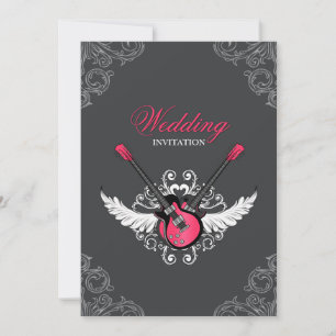 Rock and Roll Wedding Fuchsia Grey invitation