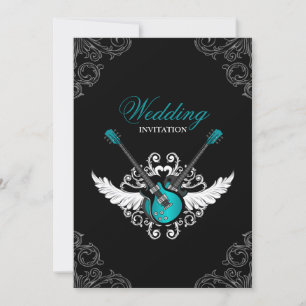 Rock and Roll Wedding Teal Black invitation