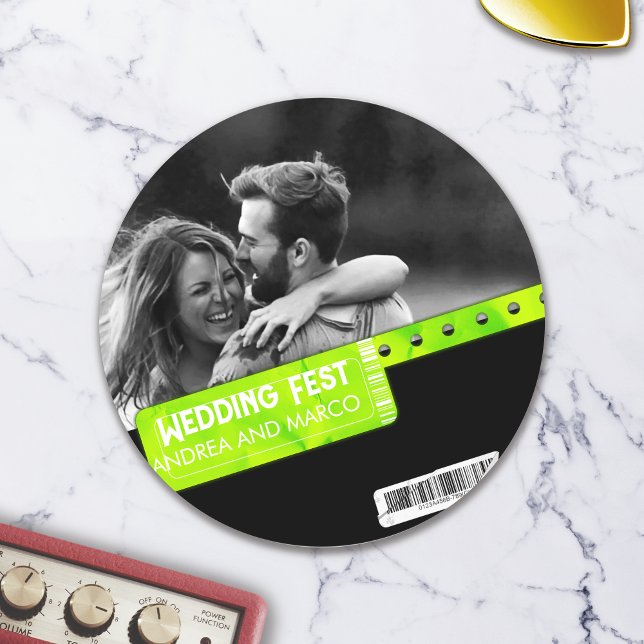 Rock and Roll Wedding Ticket Concert Boarding Pass Classic Round Sticker (Wedding Ticket Boarding Pass Music Festival Wedding Sticker)