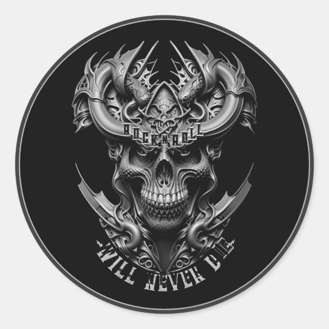 Rock And Roll Will Never Die Heavy Metal Hard Rock Classic Round Sticker (Front)