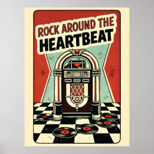 Rock Around the Heartbeat Retro Jukebox Valentine Poster