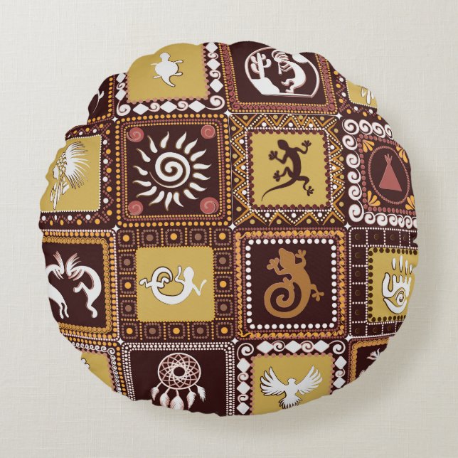 Rock Art Imitation: Vintage Pattern. Round Cushion (Front)