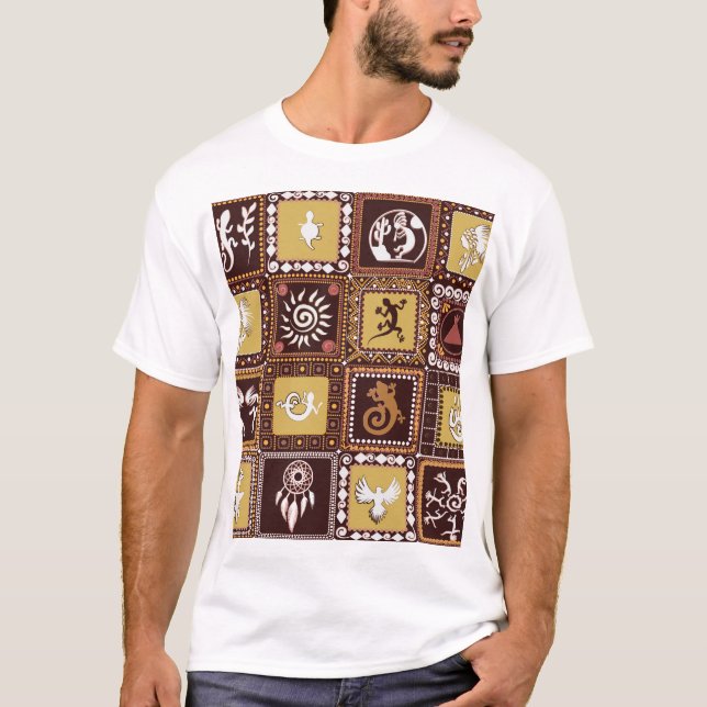 Rock Art Imitation: Vintage Pattern. T-Shirt (Front)