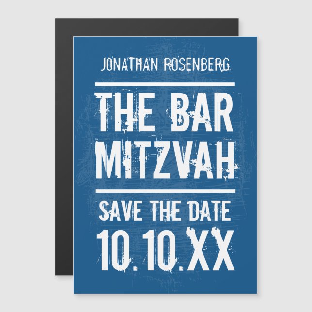 Rock Band Bar Mitzvah Save the Date in Blue Magnetic Invitation (Front/Back)