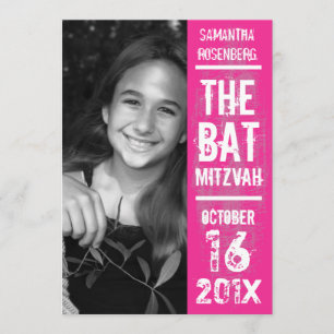 Rock Band Bat Mitzvah Invitation in Pink