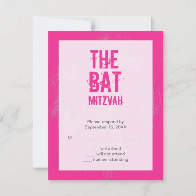Rock Band Bat Mitzvah RSVP Reply Card in Pink (Front)
