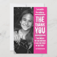 Rock Band Bat Mitzvah Thank You Card in Pink
