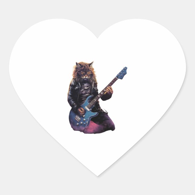 Rock band Cat playing guitar   Heart Sticker (Front)