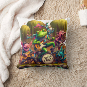Rock Band of Colourful Creatures in Forest Setting Cushion
