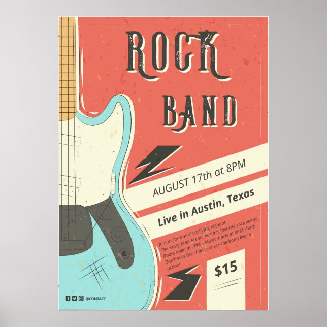 Rock Band – Retro Music Event Design Poster (Front)
