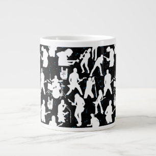 Rock Band Silhouette Pattern.w Black BG Large Coffee Mug