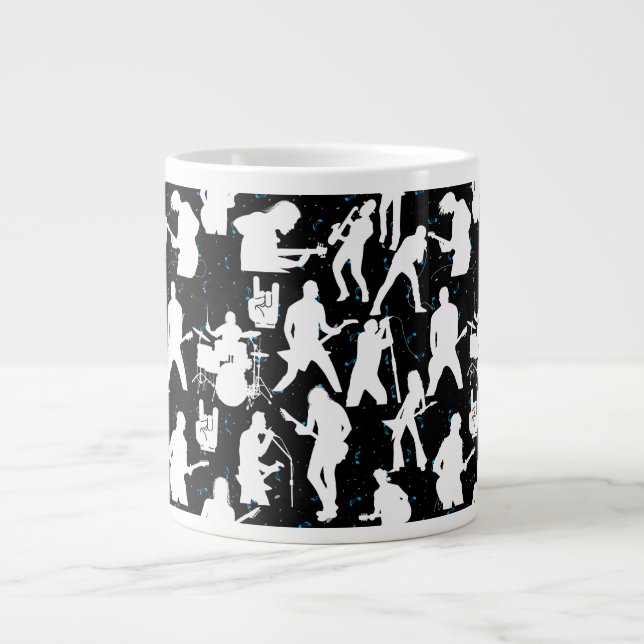 Rock Band Silhouette Pattern.w Black BG Large Coffee Mug (Front)