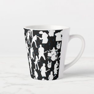 Rock Band Silhouette Pattern.w Black BG Latte Mug