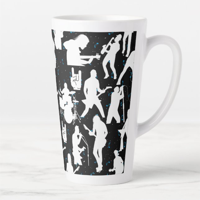 Rock Band Silhouette Pattern.w Black BG Latte Mug (Right)