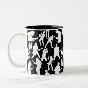 Rock Band Silhouette Pattern.w Black BG Two-Tone Coffee Mug