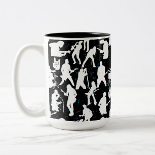 Rock Band Silhouette Pattern.w Black BG Two-Tone Coffee Mug