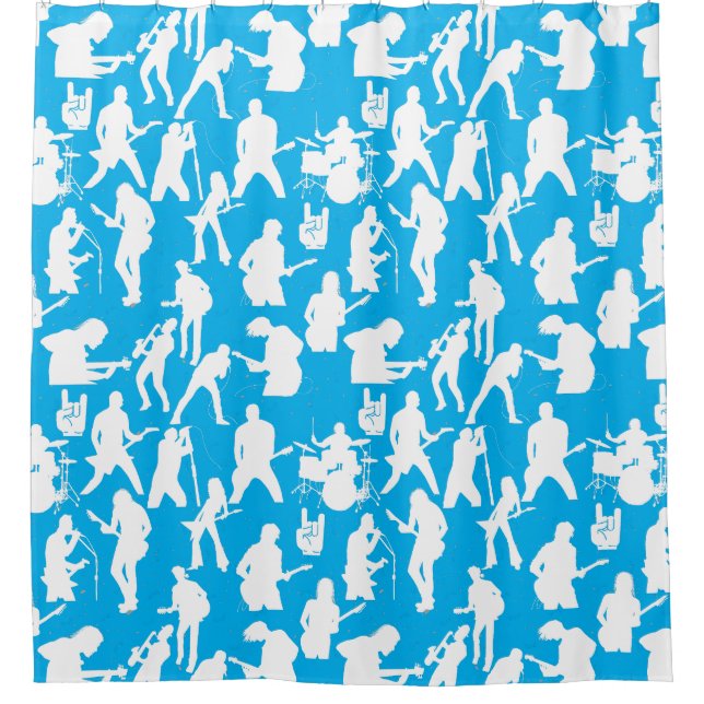 Rock Band Silhouette Pattern.w LBlue BG Shower Curtain (Front)