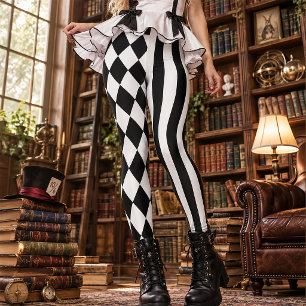 Rock Band Stage Wear Black White Jester Leggings