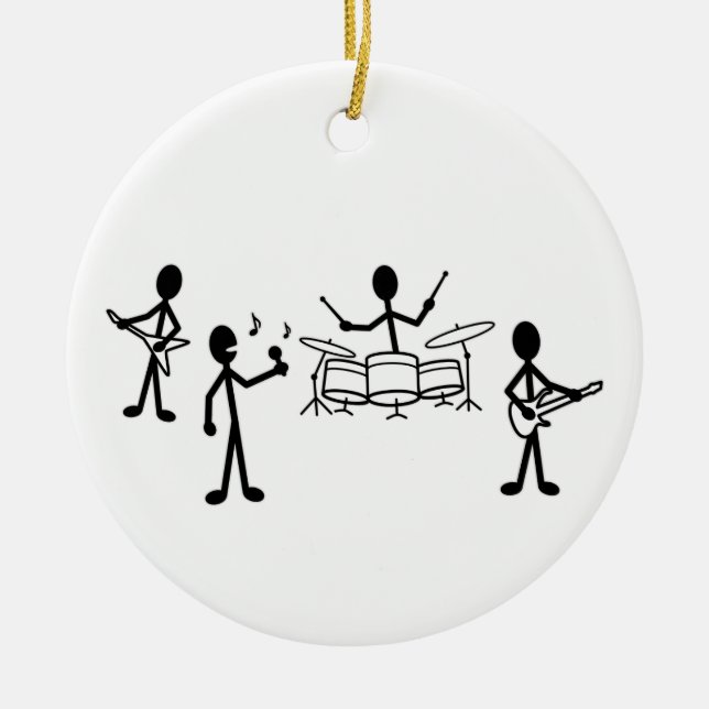 Rock Band Stick Figure Ceramic Tree Decoration (Front)