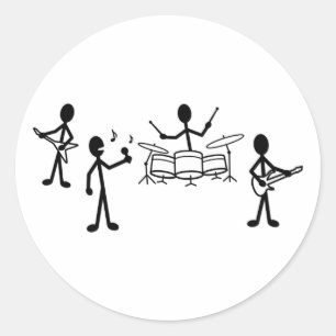 Rock Band Stick Figure Classic Round Sticker