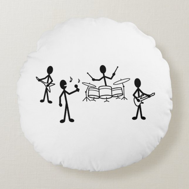 Rock Band Stick Figure Round Cushion (Front)