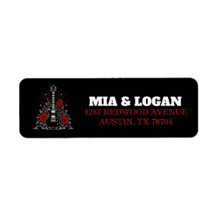 Rock Black Red Guitar Roses Wedding Return Adress Address Label