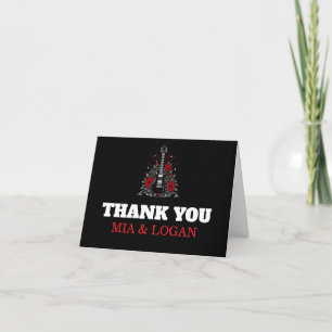 Rock Black Red Guitar Roses Wedding Thank You Card