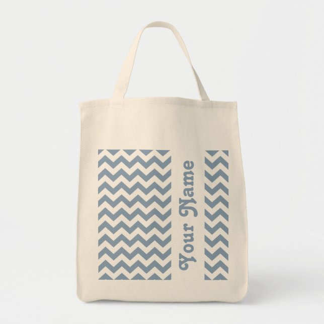 Rock Blue Safari Chevron with customisable name Tote Bag (Front)
